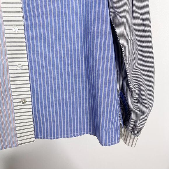 Anthropologie Amadi Small Blue Pink Carice Button Down Striped Patchwork Blouse - Picture 4 of 13